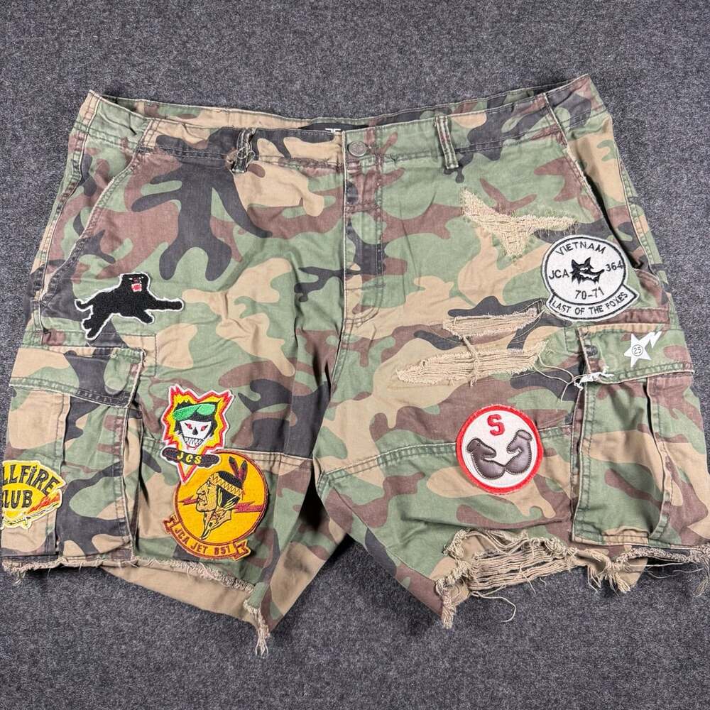 Jordan Craig War Angel Cargo Shorts Vintage Camo with Patches